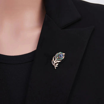 MOISSANITE CELESTIAL FEATHER BROOCH IN SOLID GOLD