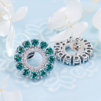 Boucles d'oreilles en moissanite verte plaquées or blanc 18 carats et argent sterling