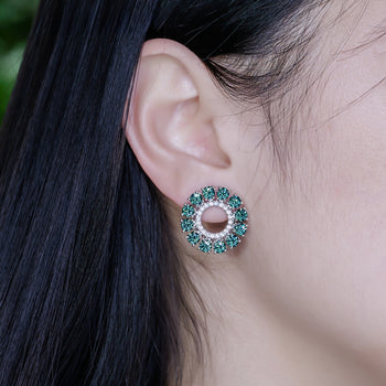 Boucles d'oreilles en moissanite verte plaquées or blanc 18 carats et argent sterling