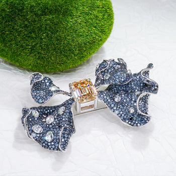 18K WHITE GOLD PLATED MOISSANITE BOW TIE BROOCH IN STERLING SILVER