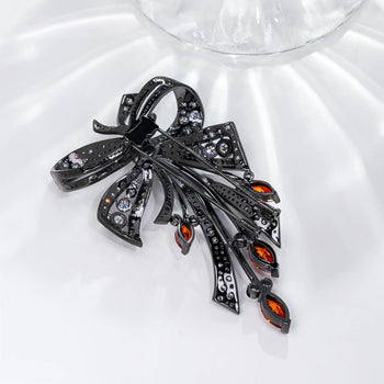 18K WHITE GOLD PLATED MOISSANITE CRIMSON ELEGANCE BOW BROOCH IN STERLING SILVER