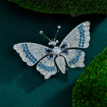 18K WHITE GOLD PLATED MOISSANITE ETHEREAL WINGS BUTTERFLY BROOCH IN STERLING SILVER