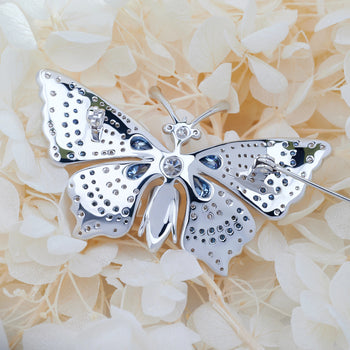 18K WHITE GOLD PLATED MOISSANITE ETHEREAL WINGS BUTTERFLY BROOCH IN STERLING SILVER