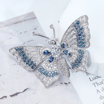 18K WHITE GOLD PLATED MOISSANITE ETHEREAL WINGS BUTTERFLY BROOCH IN STERLING SILVER