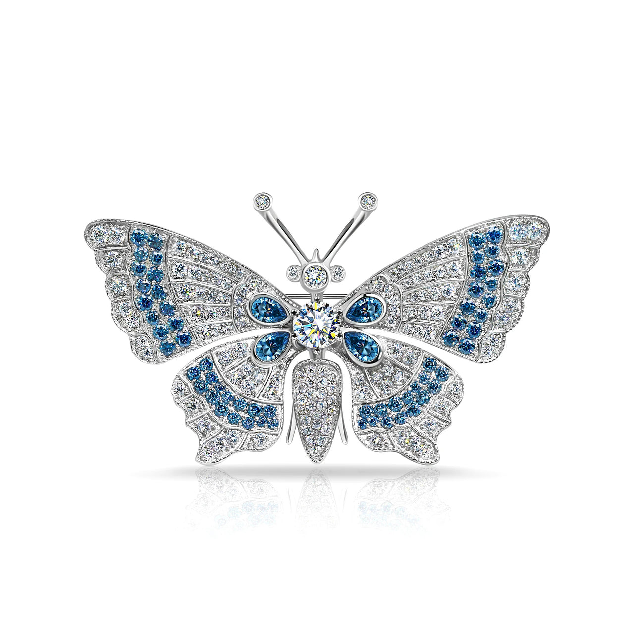 18K WHITE GOLD PLATED MOISSANITE ETHEREAL WINGS BUTTERFLY BROOCH IN STERLING SILVER