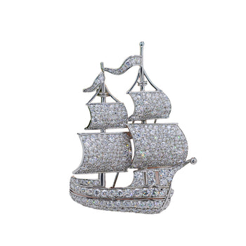 18K WHITE GOLD PLATED SAILING SERENITY BROOCH IN STERLING SILVER