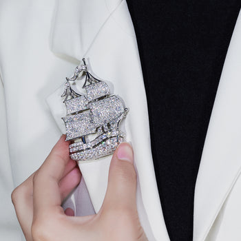 18K WHITE GOLD PLATED SAILING SERENITY BROOCH IN STERLING SILVER