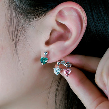 Boucles d'oreilles en argent sterling plaqué or blanc 18 carats avec moissanite taille cœur 