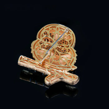 18K GOLD PLATED MOISSANITE CRIMSON GAZE OWL BROOCH IN STERLING SILVER