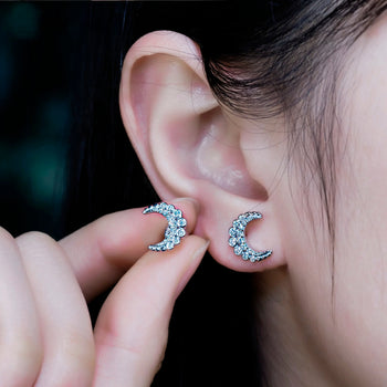 Boucles d'oreilles en forme de croissant étoilé plaquées or blanc 18 carats et argent sterling 