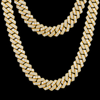 Gold chain necklace with diamonds on a black background