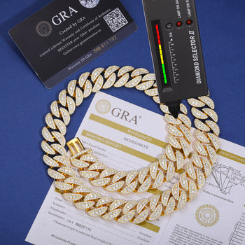 Collier/bracelet en argent sterling avec maillons cubains et moissanite en forme de feuille de 18 mm