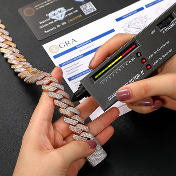 19-20MM 3 TONE MOISSANITE CUBAN LINK NECKLACE/BRACELET IN STERLING SILVER