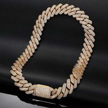 19-20MM 3 TONE MOISSANITE CUBAN LINK NECKLACE/BRACELET IN STERLING SILVER