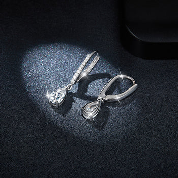 1CT WATER DROP MOISSANITE DIAMOND DANGLE DROP EARRINGS IN STERLING SILVER