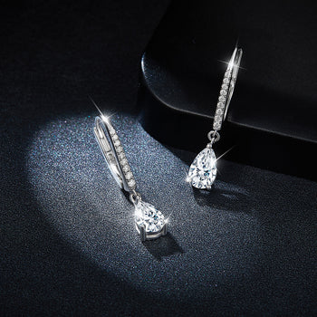 1CT WATER DROP MOISSANITE DIAMOND DANGLE DROP EARRINGS IN STERLING SILVER