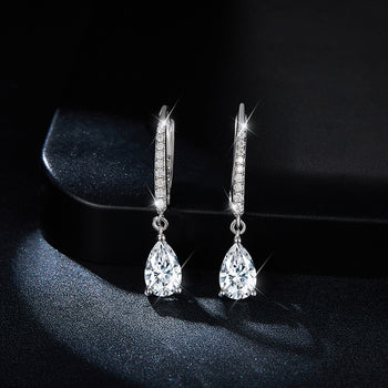 1CT WATER DROP MOISSANITE DIAMOND DANGLE DROP EARRINGS IN STERLING SILVER