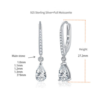 1CT WATER DROP MOISSANITE DIAMOND DANGLE DROP EARRINGS IN STERLING SILVER