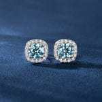 1CT COLORFUL MOISSANITE HALO EAR STUD EARRINGS IN STERLING SILVER