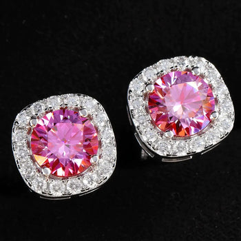 1CT COLORFUL MOISSANITE HALO EAR STUD EARRINGS IN STERLING SILVER - IVORY & EBONY