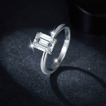 1CT EMERALD CUT MOISSANITE RING IN STERLING SILVER