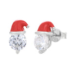 1CT MOISSANITE CHRISTMAS SANTA HAT STUD EARRING IN STERLING SILVER