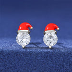 1CT MOISSANITE CHRISTMAS SANTA HAT STUD EARRING IN STERLING SILVER