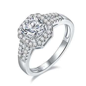 Bague octogonale sertie d'un halo de diamants et d'une moissanite de 1 carat, en argent sterling