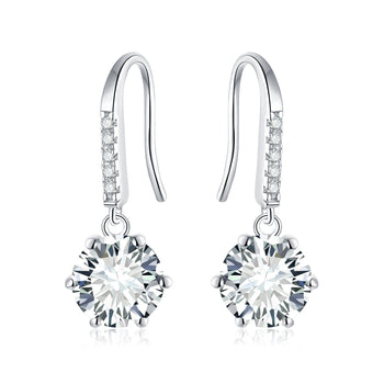 1CT ROUND CUT MOISSANITE DROP EARRINGS IN STERLING SILVER