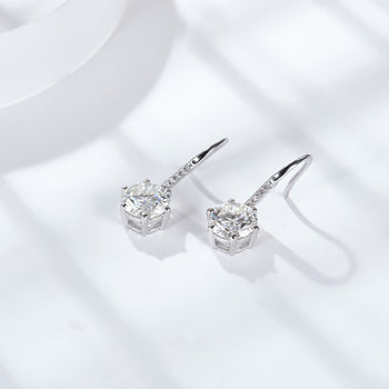 1CT ROUND CUT MOISSANITE DROP EARRINGS IN STERLING SILVER