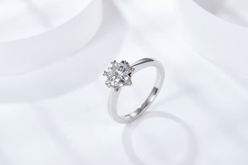 1CT ROUND CUT MOISSANITE RING IN STERLING SILVER {STYLE 2}