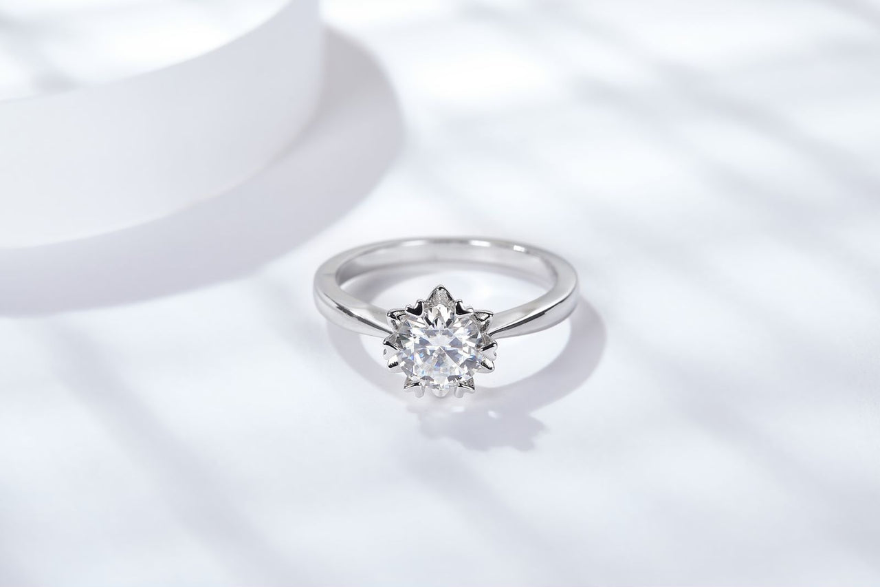 1CT ROUND CUT MOISSANITE RING IN STERLING SILVER {STYLE 2}