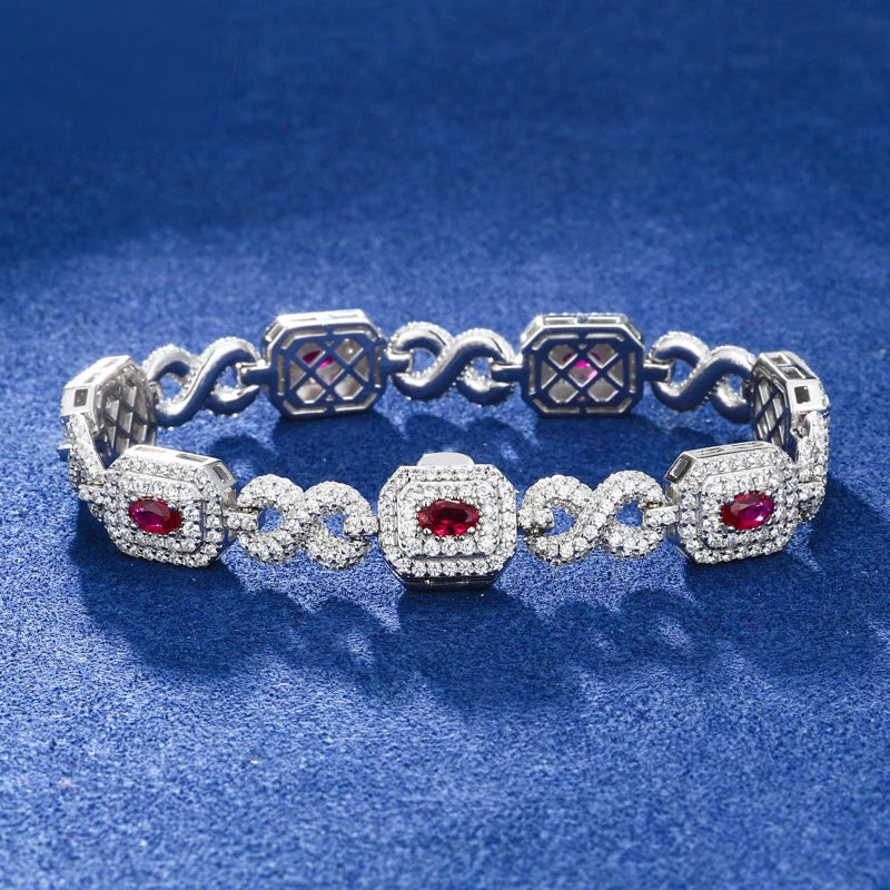 MOISSANITE DIAMOND ROYAL HALO BRACELET IN STERLING SILVER