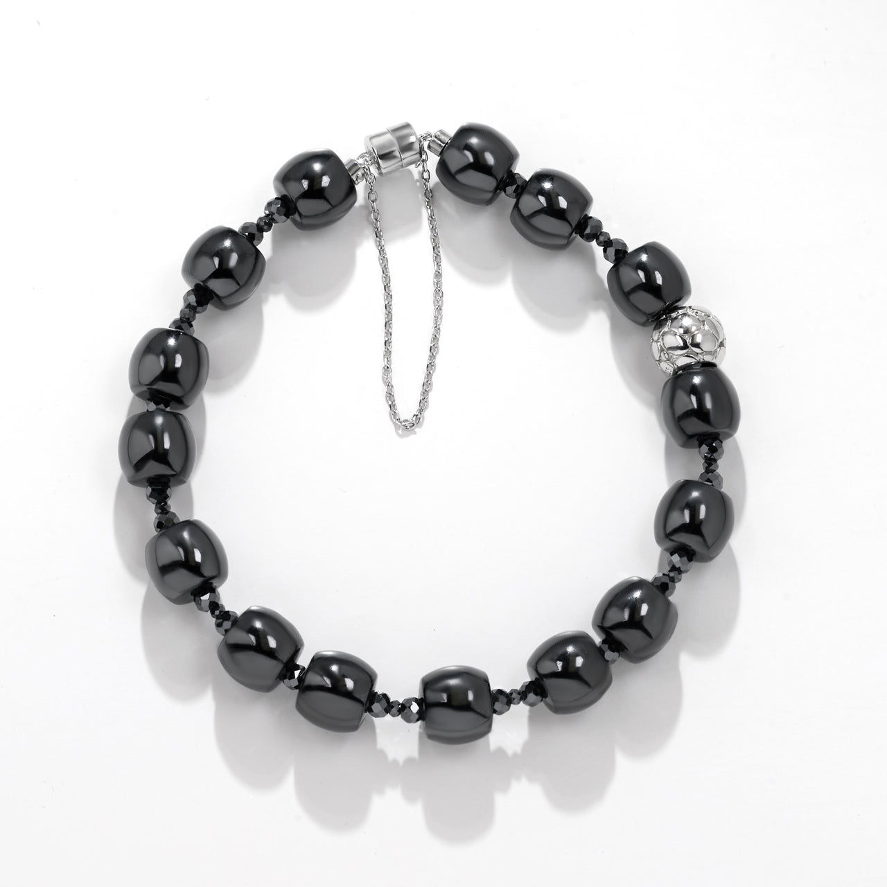 18K WHITE GOLD PLATED MOISSANITE BLACK BEADS BRACELET IN STERLING SILVER