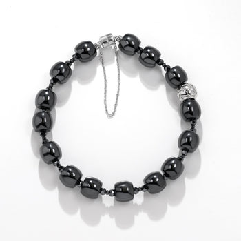 18K WHITE GOLD PLATED MOISSANITE BLACK BEADS BRACELET IN STERLING SILVER