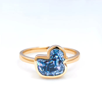 BLUE MOISSANITE DUCK CUT ENGAGEMENT RING IN SOLID GOLD