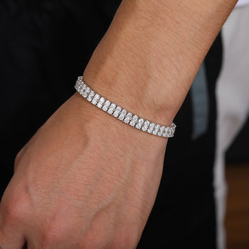 Bracelet de tennis à deux rangs en moissanite et argent sterling