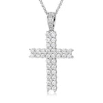 2 ROWS MOISSANITE CROSS PENDANT NECKLACE IN STERLING SILVER