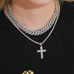 2 ROWS MOISSANITE CROSS PENDANT NECKLACE IN STERLING SILVER