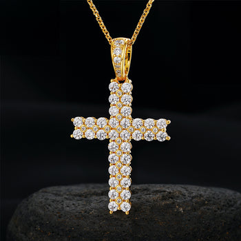 2 ROWS MOISSANITE CROSS PENDANT NECKLACE IN STERLING SILVER