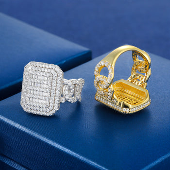 Bague cubaine latérale en moissanite et argent sterling 