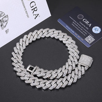 20MM DOUBLE ROW MOISSANITE CUBAN LINK NECKLACE/BRACELET IN STERLING SILVER