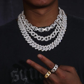 20MM DOUBLE ROW MOISSANITE CUBAN LINK NECKLACE/BRACELET IN STERLING SILVER