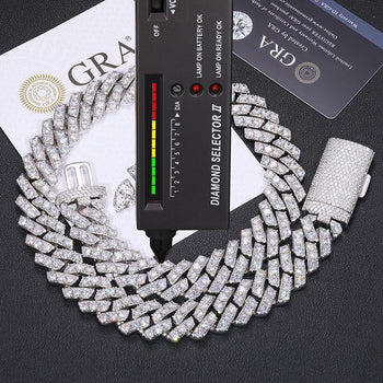 COLLIER/BRACELET CHAÎNE À MAILLES CUBAINES MIAMI EN ARGENT MASSIF 20 MM EN MOISSANITE {STYLE 2}