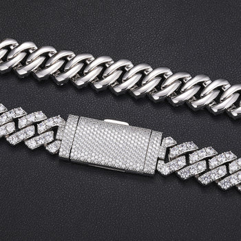 COLLIER/BRACELET CHAÎNE À MAILLES CUBAINES MIAMI EN ARGENT MASSIF 20 MM EN MOISSANITE {STYLE 2}