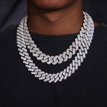 COLLIER/BRACELET CHAÎNE À MAILLES CUBAINES MIAMI EN ARGENT MASSIF 20 MM EN MOISSANITE {STYLE 2}