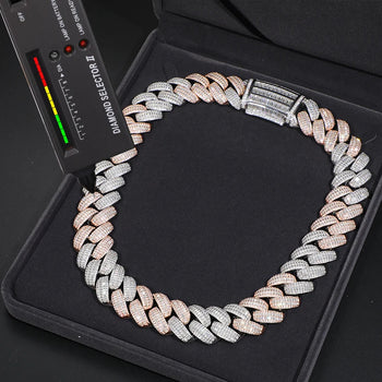 25MM TWO TONE BAGUETTE MOISSANITE CUBAN NECKLACE/BRACELET IN STERLING SILVER