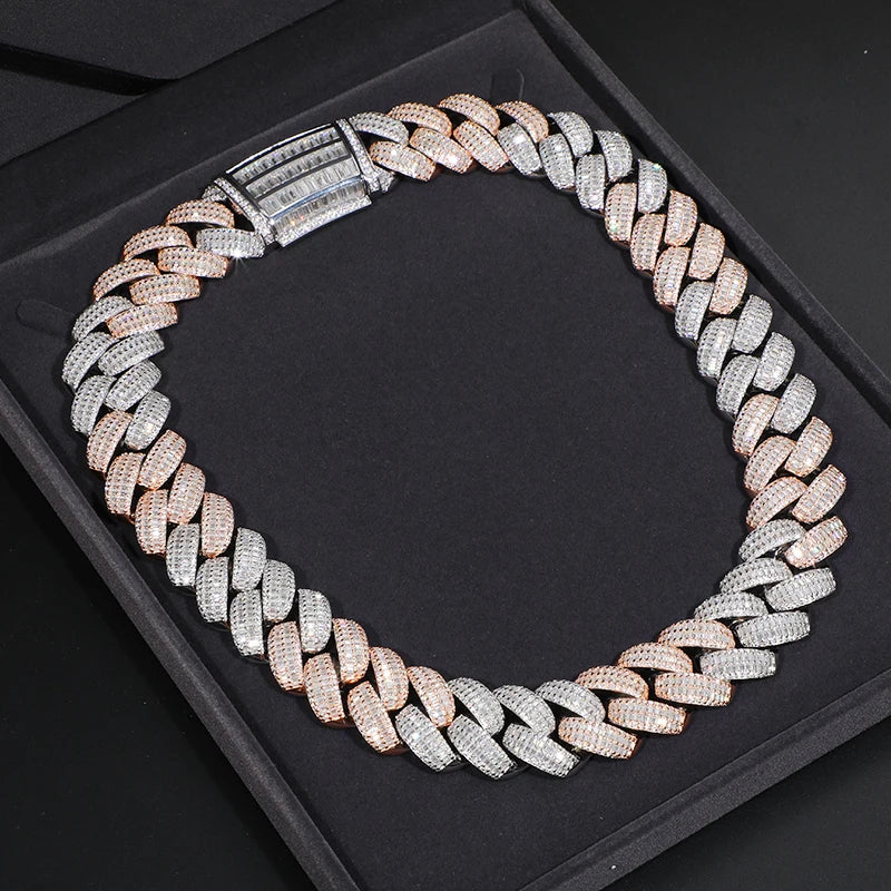 25MM TWO TONE BAGUETTE MOISSANITE CUBAN NECKLACE/BRACELET IN STERLING SILVER