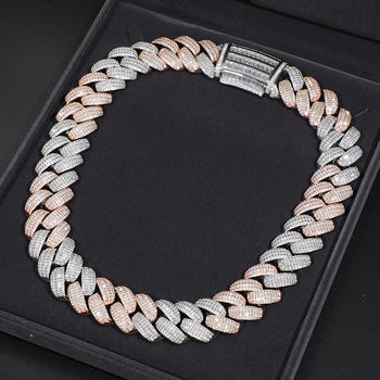 25MM TWO TONE BAGUETTE MOISSANITE CUBAN NECKLACE/BRACELET IN STERLING SILVER