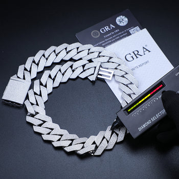 Collier/bracelet en argent sterling avec maillons cubains et moissanite de 27 mm